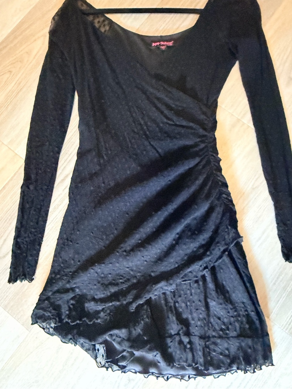Betsey Johnson Black Long Sleeve Asymmetric Wrap Dress